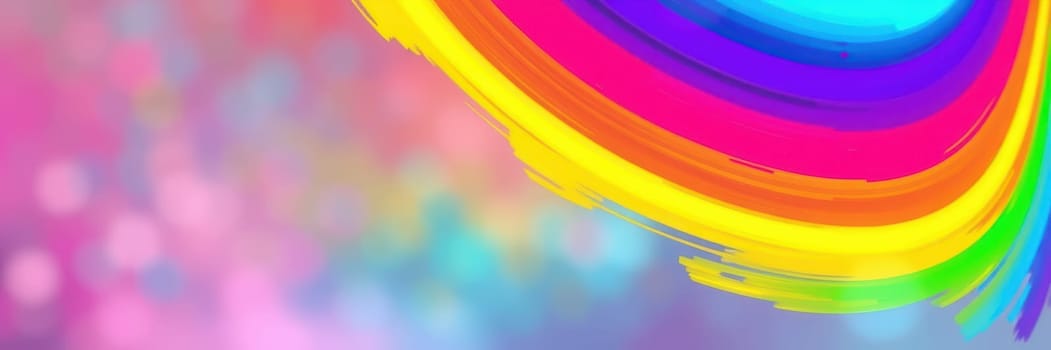 Bright rainbow colors elegantly swirl across a soft abstract background, featuring smooth gradients and a harmonious blend of hues creating a lively atmosphere.