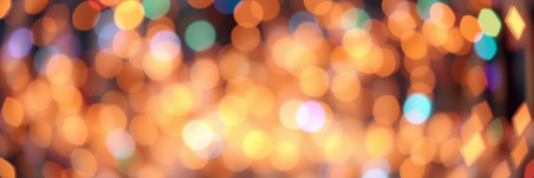 A multitude of vibrant, circular lights glimmer and glow in warm tones, creating a festive ambiance during a celebration in a bustling urban environment at night.