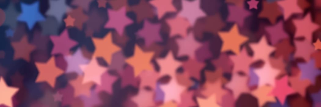 A multitude of colorful star shapes fills the background, showcasing shades of pink, orange, and purple. This festive decoration adds excitement to the evening atmosphere.