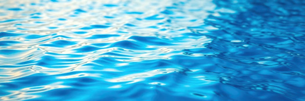 Calm waters exhibit a mesmerizing pattern of gentle ripples under bright daylight, reflecting a soothing array of blue hues in a peaceful environment.
