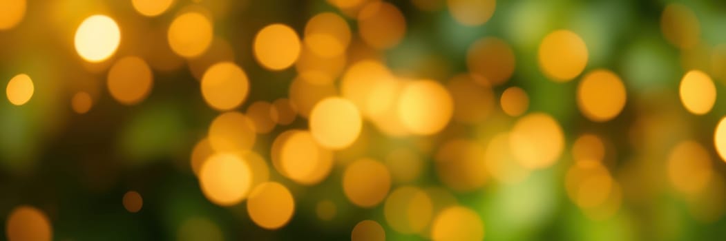 A collection of golden bokeh lights creates a magical ambiance in a lush outdoor setting during the evening hours, enhancing the atmosphere with warmth and beauty.