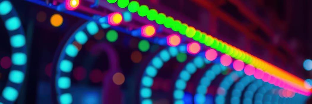 A display of vibrant LED lights in various colors illuminates a contemporary indoor setting, creating a lively and energetic ambiance during nighttime.