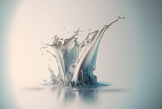 Water splash with beautiful drops flying away. Liquid motion background. Generated AI