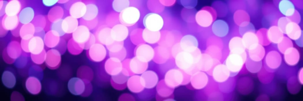 Bright, blurred bokeh lights in shades of purple and white illuminate the surroundings, enhancing the lively ambiance during a festive evening event.