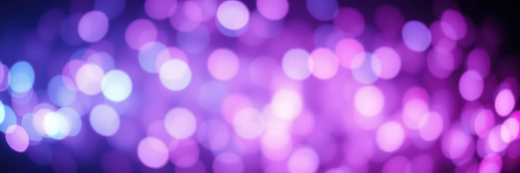 Vibrant bokeh lights in shades of purple and blue illuminate the air, creating a whimsical and enchanting atmosphere for guests at a nighttime gathering.