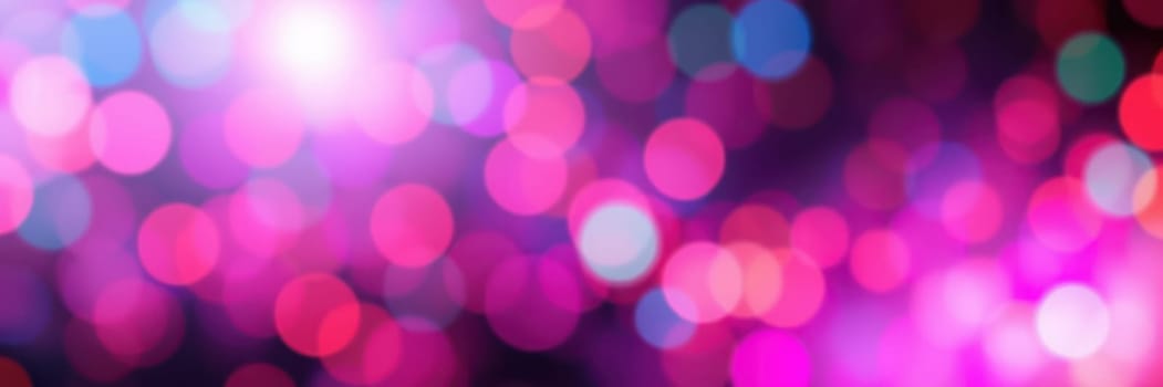 Soft, colorful bokeh lights illuminate the night, creating a festive atmosphere. Guests enjoy the lively ambiance during an evening celebration in an urban setting.