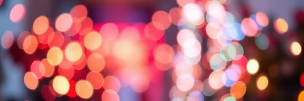 Bright, colorful bokeh lights fill the space, adding a cheerful vibe to the celebration in the bustling urban area at night, creating an inviting and warm ambiance.
