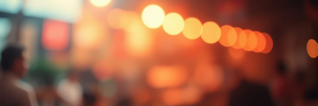 Soft, glowing lights illuminate a lively cafe filled with patrons engaging in conversation and enjoying their evening. A warm ambiance enhances the social experience.