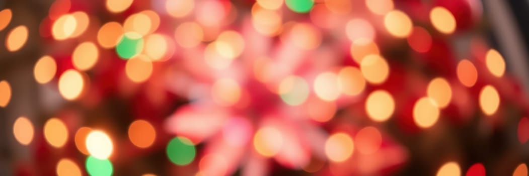 Vibrant lights twinkle and shimmer, casting a warm glow over a festive gathering. People enjoy each other's company, with decorations enhancing the cheerful ambiance.