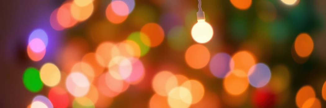Bright, multicolored lights create a warm and cheerful ambiance, enhancing the festive spirit during holiday gatherings at home. The soft glow promotes joy and togetherness.
