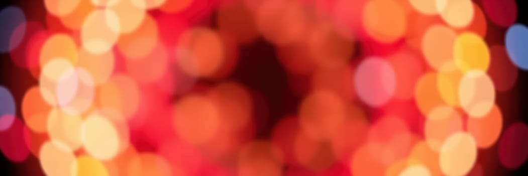 Colorful bokeh lights illuminate the atmosphere during a vibrant evening celebration, creating a warm and inviting mood for attendees to enjoy.
