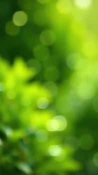 Sunlight filters through lush green leaves, creating a soft bokeh effect in a serene forest. The vibrant colors evoke a sense of tranquility and connection with nature.