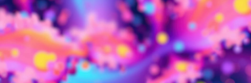 A vibrant abstract design displays swirling patterns in shades of pink, purple, blue, and yellow. This colorful artwork creates a captivating, dreamlike atmosphere with its fluid shapes.