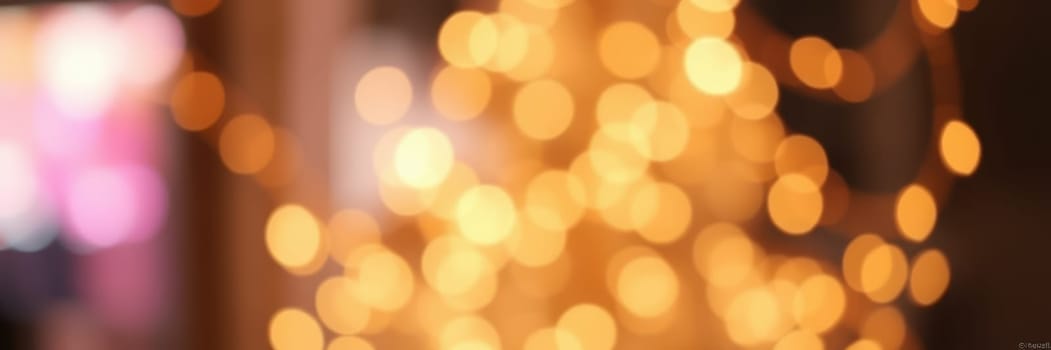 A soft glow of golden lights fills the room, creating a warm and inviting atmosphere as friends and family gather for a festive celebration during the holiday season.