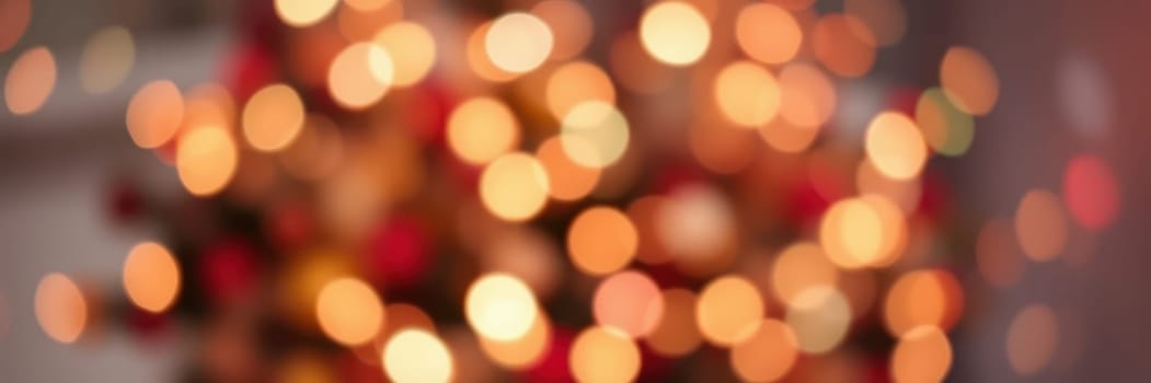 Softly glowing holiday lights illuminate a room, creating a warm and inviting ambiance. The colorful bokeh effect adds a magical touch to the winter celebration.
