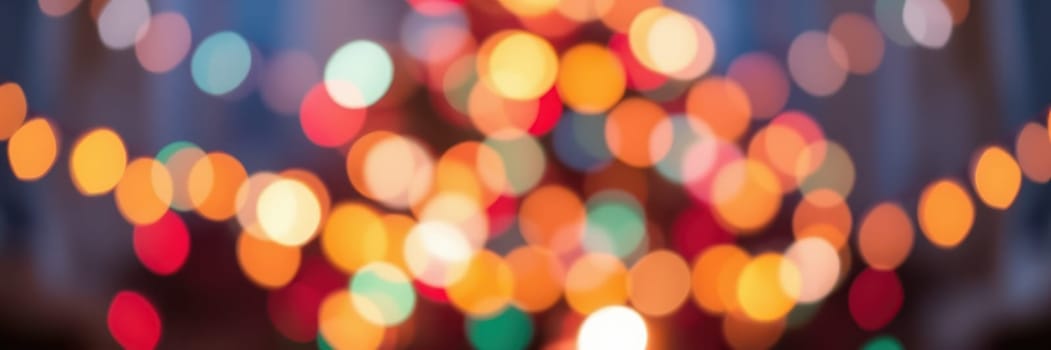 A vibrant array of colored lights illuminates the space, casting a warm glow and enhancing the festive spirit of the holiday season. The ambiance is inviting and cheerful.
