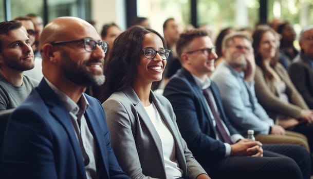 Group of business people at a seminar, official meeting, people in business formal clothes listening to a speech