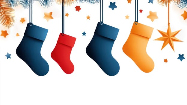 A Cozy Christmas stockings in vibrant colors with festive decorations