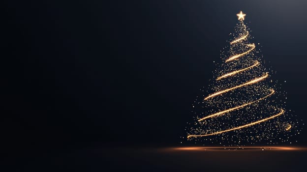A glowing Christmas tree silhouette with sparkling lights creates festive atmosphere