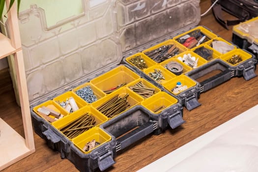 Various carpentry tools, consumables and fixtures.