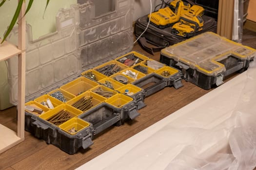Various carpentry tools, consumables and fixtures.