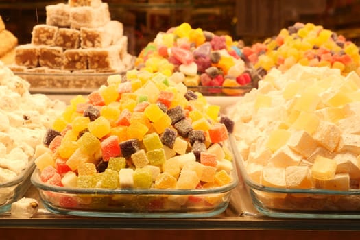 Traditional Turkish Delights displaying for sale at market .