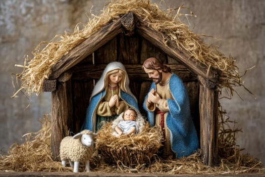 Christmas creche with Joseph Mary and small Jesus