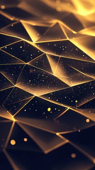 An Abstract golden geometric patterns with sparkling elements create festive atmosphere