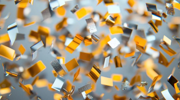 A Festive confetti in gold and silver colors creates celebratory atmosphere