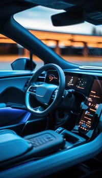 Explore the sleek, minimalist interior of an eco-friendly electric car featuring advanced air conditioning and digital controls. highlighting energy-efficient technology, the design offers a cutting-edge driving experience.