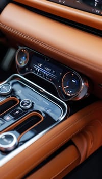 Modern car interior featuring an advanced climate control system with digital displays and touch-sensitive controls. the sleek design emphasizes comfort and convenience, blending technology with luxury in an ergonomic setting.