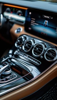 A sophisticated car climate control system featuring multiple settings and zones with sleek digital displays. the luxurious interior design emphasizes modern technology and high comfort levels, enhancing the driving experience.