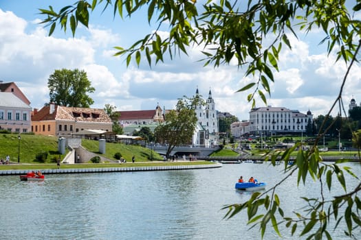 Minsk, Belarus - August 14, 2024. View of the historic Trinity Suburb district.