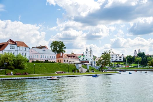 Minsk, Belarus - August 14, 2024. View of the historic Trinity Suburb district.