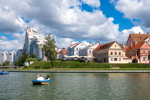 Minsk, Belarus - August 14, 2024. View of the historic Trinity Suburb district.