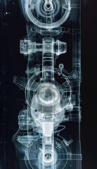 Detailed x-ray image of a mechanical component showcasing internal structures and potential defects. ideal for engineering assessments, design validations, and educational purposes in mechanical and industrial fields.