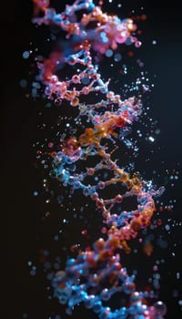 Artistic x-ray diffraction visualization showing the intricate double helix structure of a dna molecule. this colorful representation highlights the molecular complexity and beauty of genetic material, essential for scientific studies.