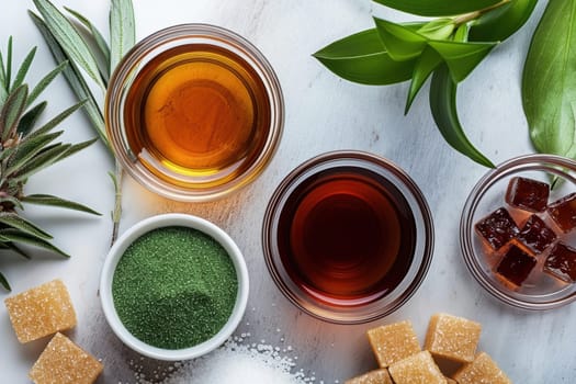 A clean, informative infographic comparing the nutritional details of cane sugar, maple syrup, and agave nectar. the minimalist design emphasizes clarity, making it an ideal choice for educational content or health-related publications.