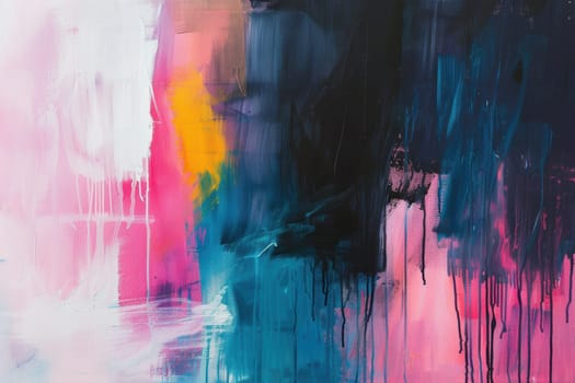 Abstract artwork inspired by a rainstorm, featuring dynamic, bold strokes and a rich blend of dark and bright colors. the painting evokes the intensity and movement of rain, suitable for artistic decor or creative inspiration settings.