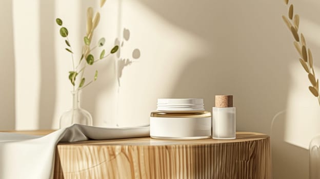 Cosmetic cream in a glass jar. Skin care concept. Background for beauty products