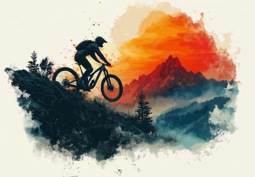 Illustration of rider on mountain bike. Selective focus.