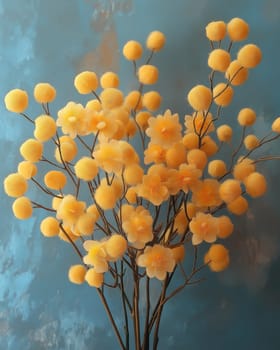 Creative bouquet of mimosa on abstract background. Selective focus.