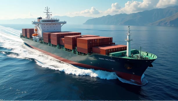 Modern cargo container ships make use of technology to facilitate international logistics by utilizing supply chain networks and world maps for container export-import . High quality photo