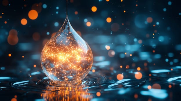 A glowing display of molecular structures suspended inside a transparent glass sphere, combining science with abstract visual appeal.