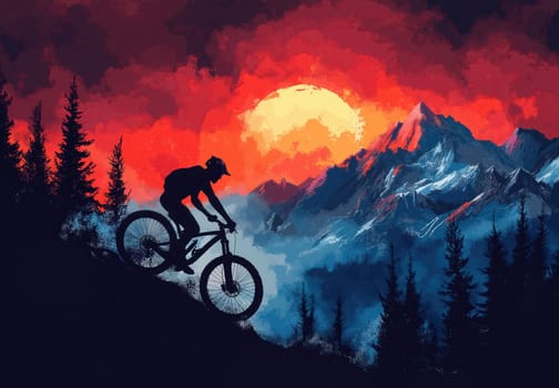 Illustration of rider on mountain bike. Selective focus.