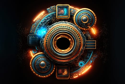 Technology abstract with shiny elements. HUD background with scientific and tech or data interface concept. Generated AI