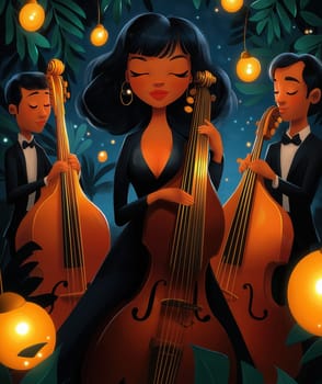 Illustration of musicians playing instruments. Selective focus.
