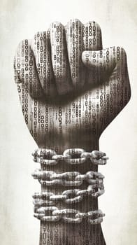 Powerful fist, adorned with intricate patterns, is breaking free from heavy chains, symbolizing the struggle for freedom and equality