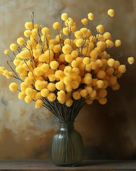Creative bouquet of mimosa on abstract background. Selective focus.
