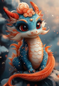 Cartoon Asian dragon symbol of the new year. Selective focus.